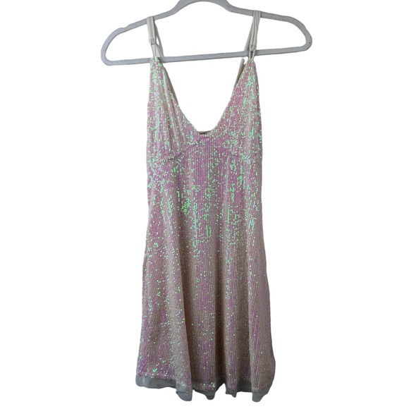 FREE PEOPLE Gold Rush Mini Dress in Icicle Pearl - Picture 4 of 7